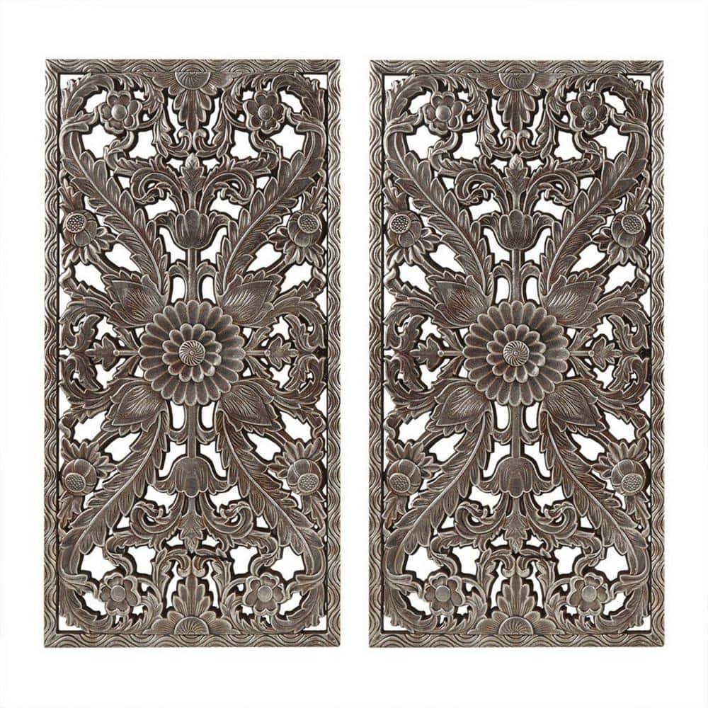 Anky 2-Piece Framed Art Print 31.5 in. x 15.75 in. Distressed Carved...