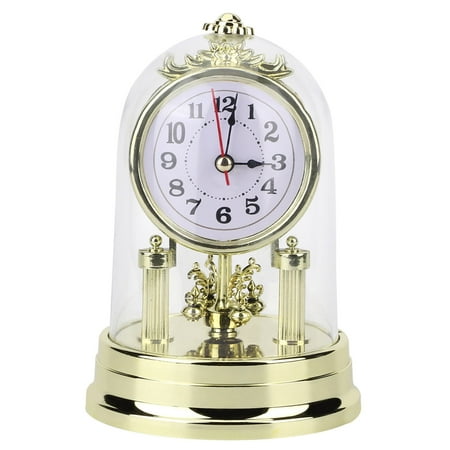 Anniversary Clock Glass Dome,European Retro Style Living Room Clock Antique Silent Table Clock Home Decor[Gold]