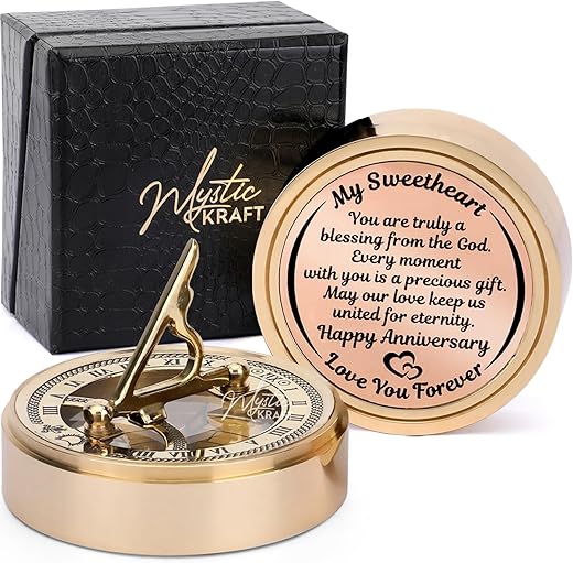 Anniversary Sundial Compass, Gifts for Husband, Him, Her, Wedding Anniversary Clock for 50th 40th 25th 20th 10th or 1st Year Celebration, Emotional Quote Engraved, Gift Box Pack with Card