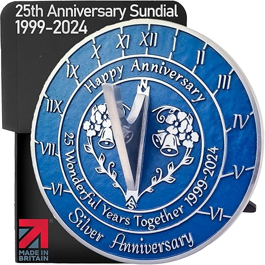 Anniversary Sundial Gift for 25th Silver Wedding Anniversary in 2024 - Recycled Metal Home Decor Or Garden Present Idea - Handmade in UK for Him, Her Parents Or Couples 25 Year Celebration