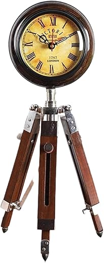 Antique Analog Clock with Wooden Tripod Floor Roman Number Style Clock for Home & Office Decor (15 inches)