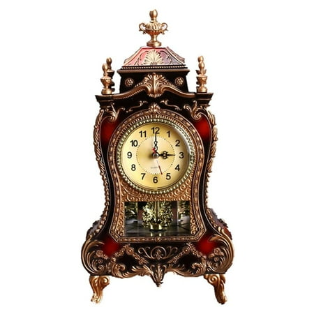 Antique Clock,Vintage European-Style Table Desk Clock,Wall Clock with Pendulum and Chimes for Home Decoration Living Room Decoration