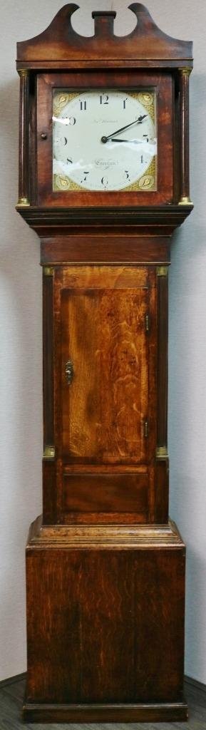 Antique English 19thC 30 Hour Bell Striking Mahogany Grandfather Longcase Clock