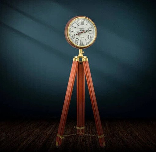 Antique Floor Standing Grandfather Clock Brass Clock With Wooden Tripod Gift
