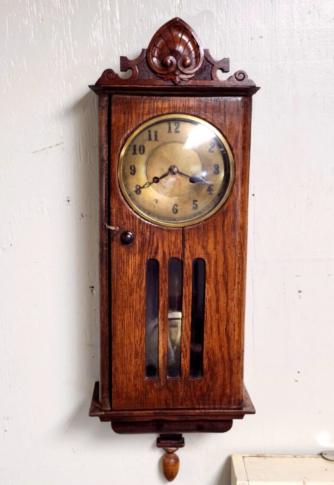 Antique Fredrich Mauthe 8 Day Time and Strike Wall Clock Working Well