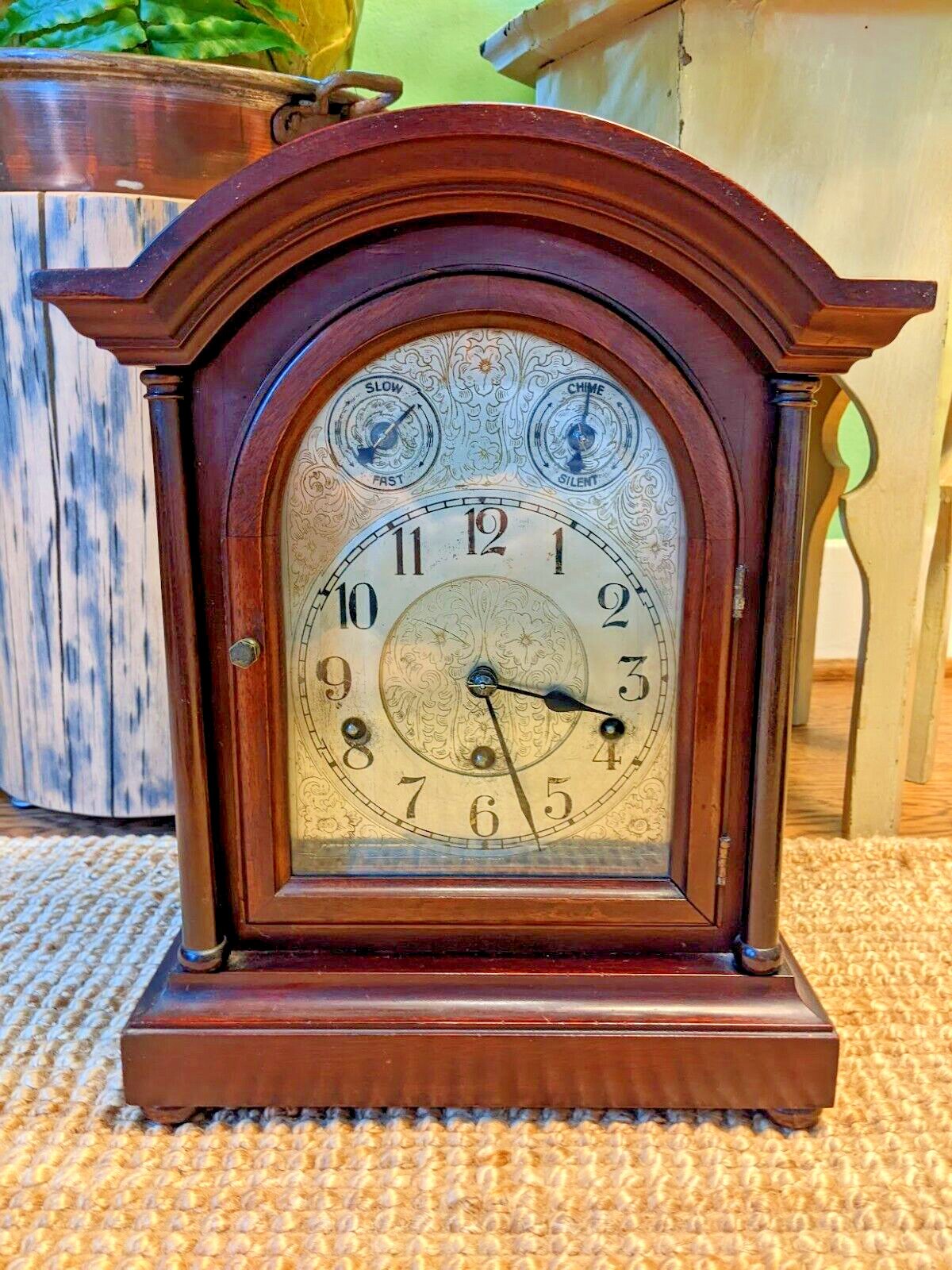 Antique German Kienzle Mantel Clock, Westminster Chime, Mahogany