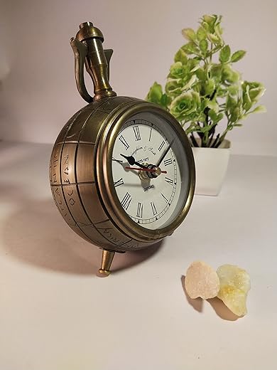 Antique Look Brass Table Top Clock,Table Clock for Home Study Living Room and Office,Bedside Desk Clock,Silent Clock,Gift Clock,5 Inches Bedside Desk Clock 5786 Brown