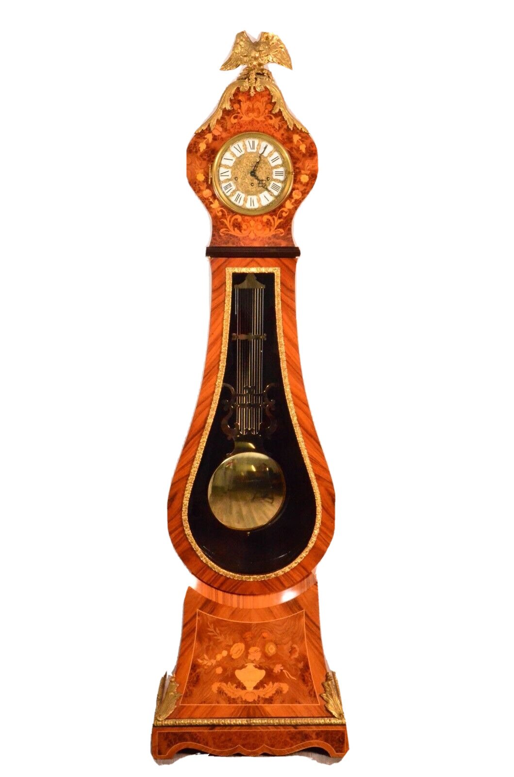 Antique Original Bronze Dore Floral Inlay Westminster Striking Grandfather Clock