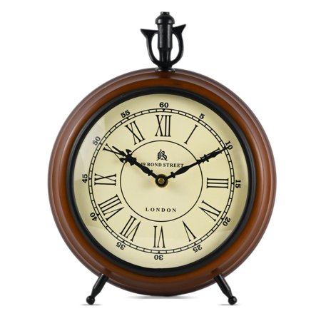 Antique Style Wooden Metal Tabletop Clock, Standard Desk Clock for Living Room, Bedroom, Dining Room, Office, Kitchen,