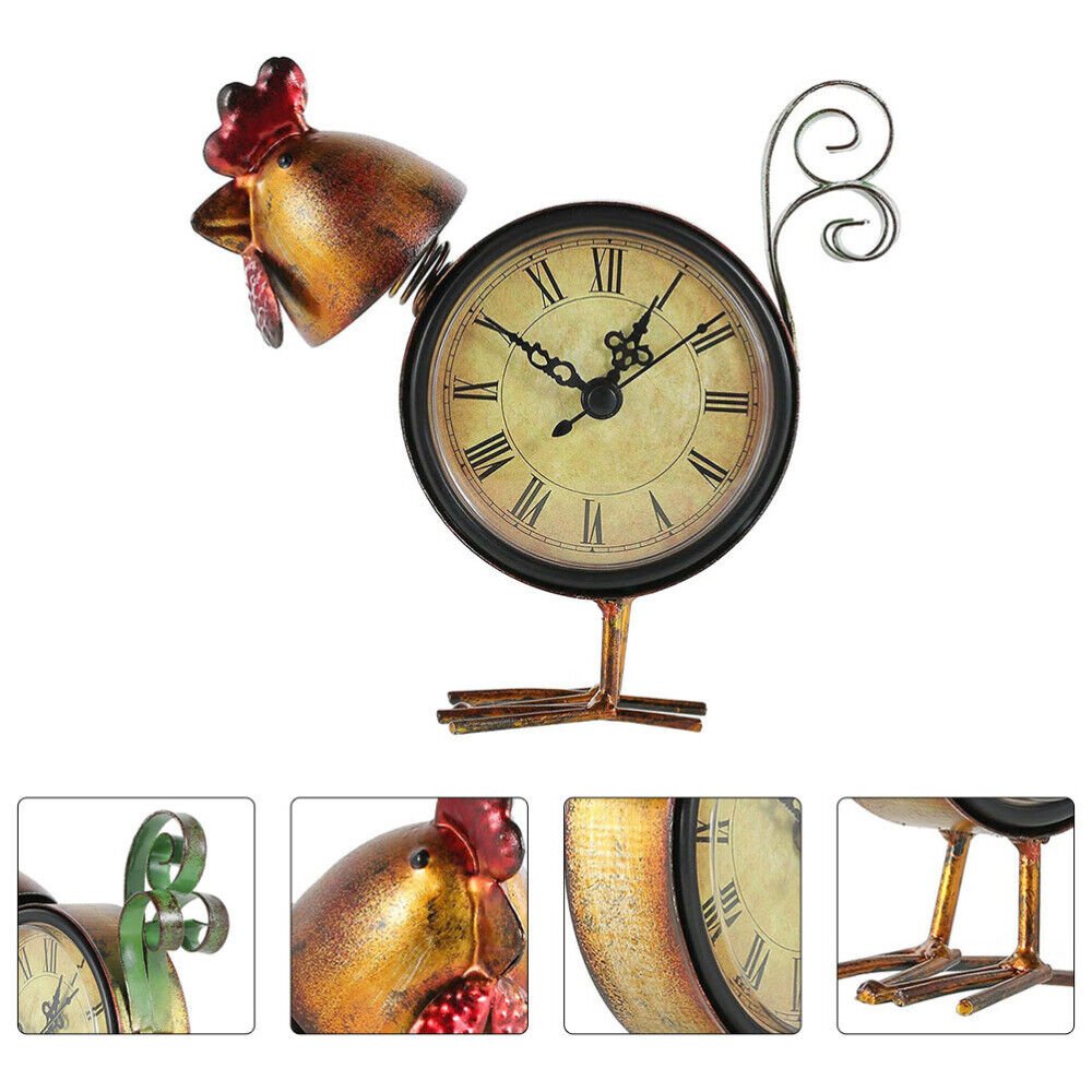 Antique Table Clock Decorative Clock Rustic Table Clock Rooster Clock