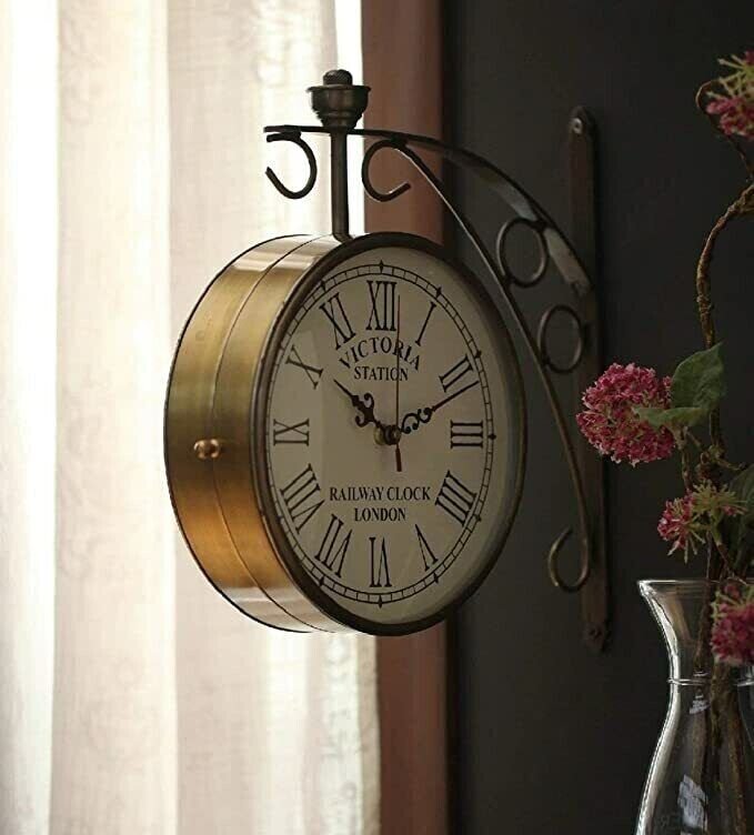 Antique Victoria Station Double Sided Clock Vintage Railway Clocks 8 inch