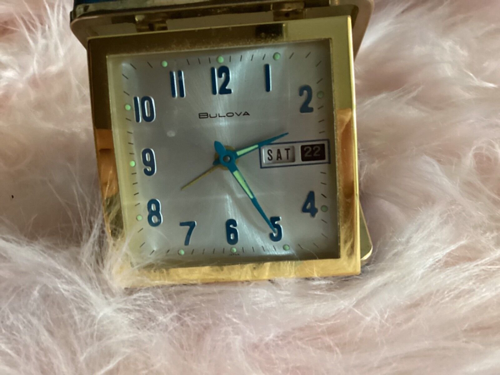 Antique Vintage Mid Century Bulova Watch Co Traveling Alarm Desk Bed Clock