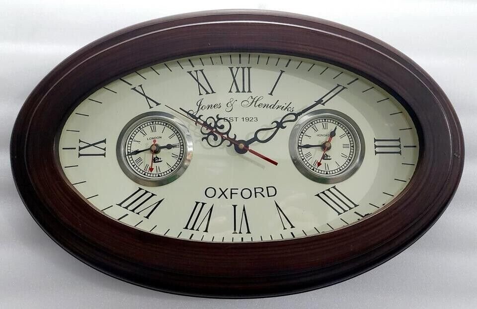 Antique Vintage Style Decorative Oval Wooden Wall Clock Gift Gift Brown