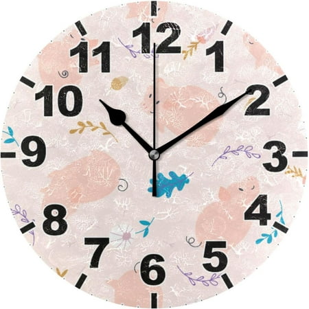 ANYWAY.GO Simple Pig Round Wall Clock, Battery Operated Silent Non Ticking Desk Clock for Home Bedroom Kitchen Office School Decor Wall Clock 9.9 Inch