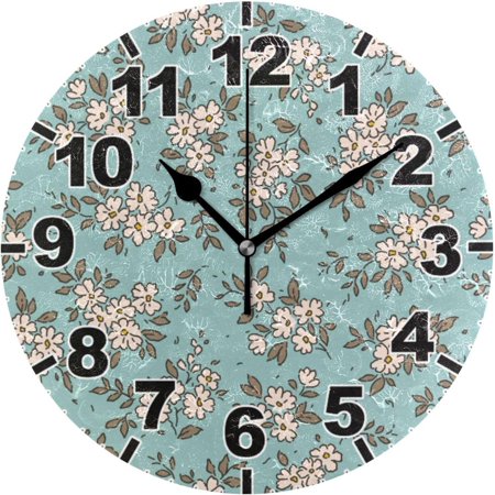 ANYWAY.GO Small Flower Round Wall Clock, Battery Operated Silent Non Ticking Desk Clock for Home Bedroom Kitchen Office School Decor Wall Clock 9.9 Inch