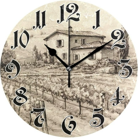 ANYWAY.GO Wall Clock - Silent Non-Ticking, Battery Operated, 10 Inch Italian Vintage Drawing Clock Decorative for Home, Bedroom, Living Room - Modern Decor Wall Clock