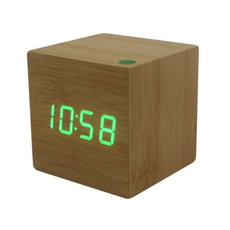 AOOOWER Wooden Led Alarm Clock Electronic Digital Display for Time Clock Mute Cube Clock