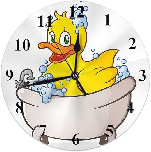 AOYEGO Rubber Duck Bubble Bath Wall Clock Cute Adorable Quack Soap Suds Swimming Round Clocks Wall Decorative Silent No Ticking 10 inch 25cm PVC Rustic Modern for Bedroom