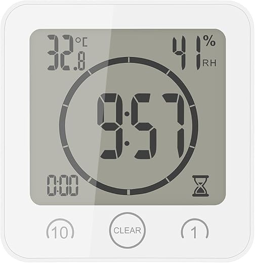 AOZBZ Shower Wall Clock, Digital Kitchen Timer with Alarm, Waterproof Touch Screen Timer, Temperature Humidity Display with Suction Cup Hanging Hole (White)