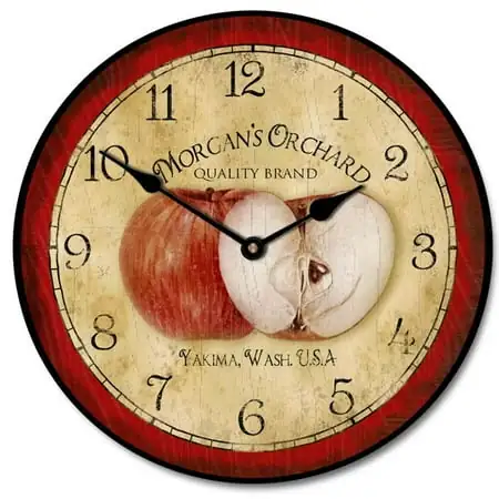 Apple Hanging Wall Clock | Analog Ultra Quiet Quartz Mechanism | Round Shape (10 Inch)