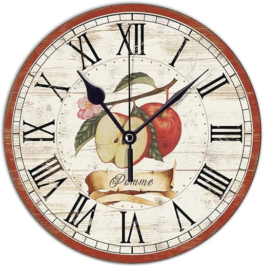 Apple Red Edge Design Wall Clock Apple Red Edge Design PVC Wall Hanging Clock Silent & Non-Ticking Decor for Kitchen Bathroom Chic Retro Clock 10 Inches Wall Hanging