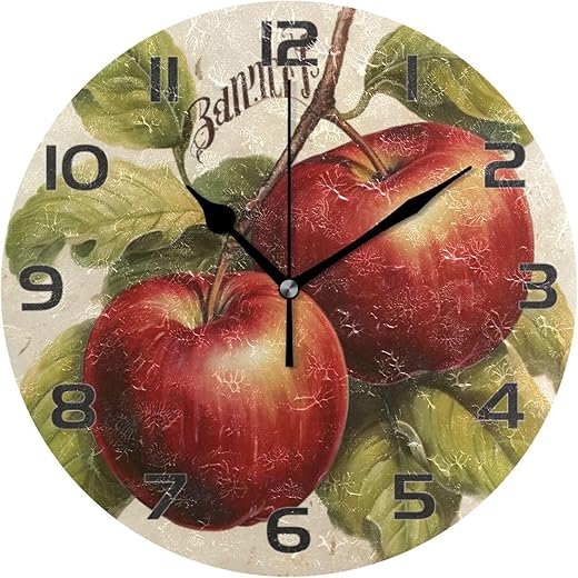 Apples Wall Clock, Silent Non Ticking Battery Operated Creative Decorative Round Clock for Kitchen, Living Room, Bathroom, Home School Office Decor, 10 Inch, g333294302p239c274s441