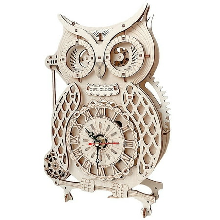 AQITTI Clock 3D Wooden Puzzle Owl Clock Diy Home Decoration L Aser Cut Mechanical Model Stunning Gifts for Adults and Teens (Owl Clock) Learning Supplies for Students, Children, Schools, and Offices