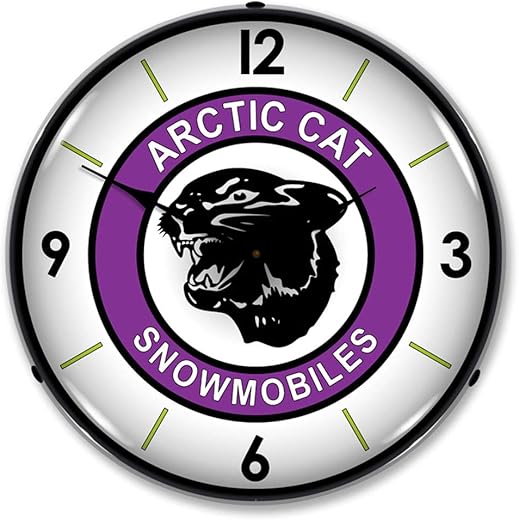 Arctic Cat Snowmobiles LED Wall Clock, Retro/Vintage, Lighted, 14 inch