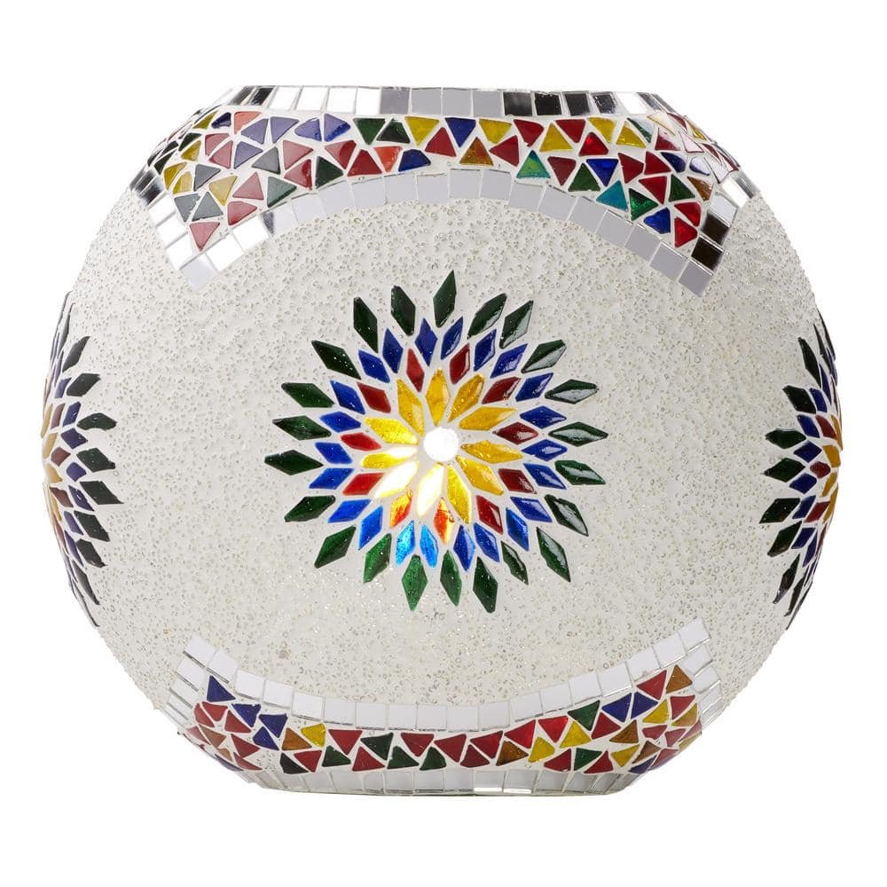 Aria 9.5 in. White Glass Oval Globe Accent Lamp with Multicolored Mosaic...