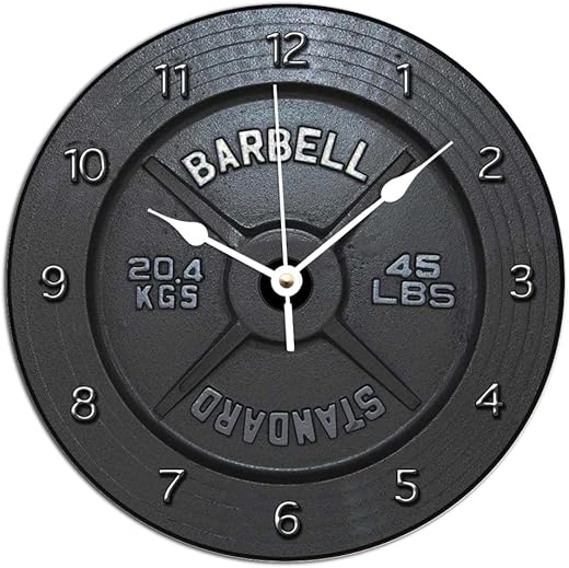 ArogGeld Barbell Wooden Wall Clock Rustic Style Battery Operated Silent Non Ticking Clocks Numerals Decorative for Kitchen Living Room Bedroom Office Farmhouse Gift 10 Inch, White, qq2zw693307k