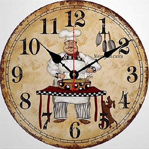 ArogGeld Chef Kitchen Clock Arabic Numerals Wall Clock Personalized 10 Inch Battery Operated Wall Decor Silent Non-Ticking Wooden Wood Clocks for The Kitchen Bedroom Office, q8vxxzwyoxl8