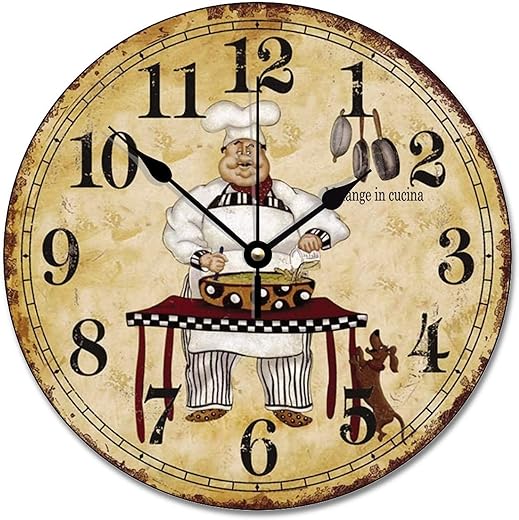 ArogGeld Chef Kitchen Wall Clock Farmhouse Wood 10 Silent Non-Ticking Quartz Battery Operated for Living Room Bedroom Home Decor Birthday Wedding Gift, One Size