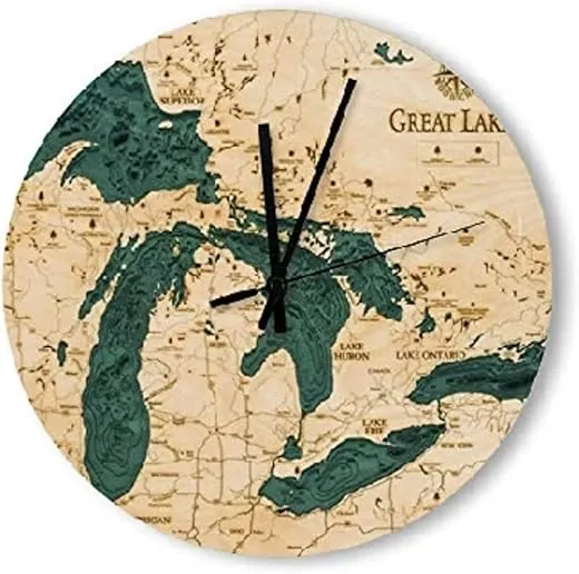 ArogGeld Great Lakes Wall Clock 10 Inch Nautical Map Wall Clock Battery Operated Non-Ticking Vintage Farmhouse Wood Clock Large Wall Clock for Living Room Kitchen Bedroom Decor, Multicolor