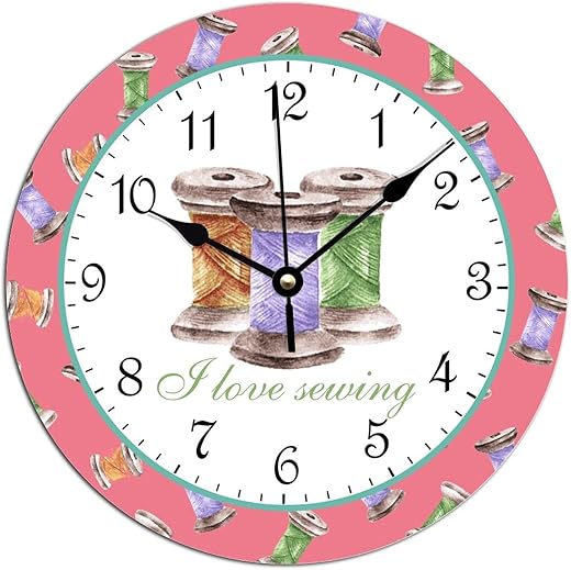 ArogGeld I Love Sewing Wall Clocks Craft Room Decor Dressmaker Wooden Wall Clock Silent Battery Operated Wood Clocks for Home Office School 12x12in Birthday Housewarming Gift to Friend