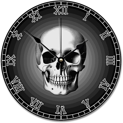 ArogGeld Skull Bones Skeleton Wall Clock 10 Inch Gothic Modern Battery Operated Non-Ticking Vintage Farmhouse Wood Large for Living Room Kitchen Bedroom Decor, Multicolor, (qx554g2fmxfk)