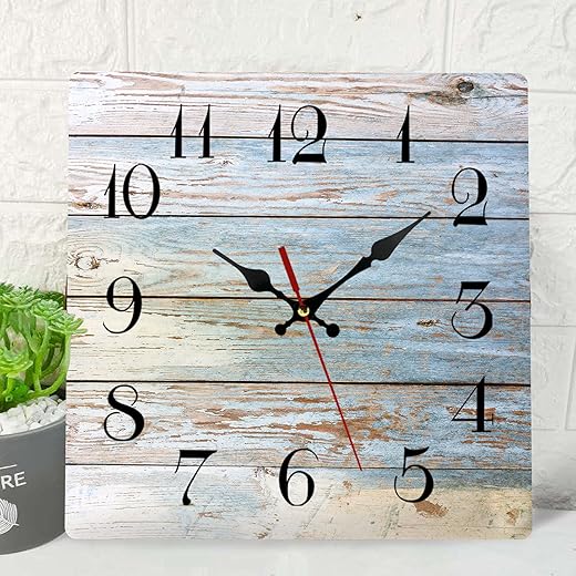 ArtSocket Wooden Wall Clock Silent Non-Ticking, Brown Gray White Wood Grain Crack Retro Wooden Square Rustic Coastal Wall Clocks Decor for Home Kitchen Living Room Office, Battery Operated(12 Inch)