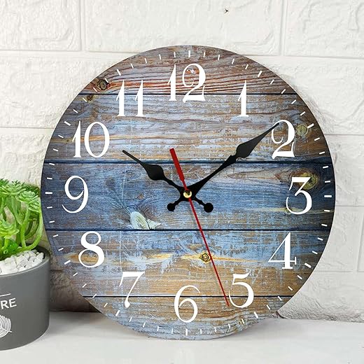 ArtSocket Wooden Wall Clock Silent Non-Ticking, Wood Old Retro Vintage Wooden Round Rustic Coastal Wall Clocks Decor for Home Kitchen Living Room Office, Battery Operated(12 Inch)