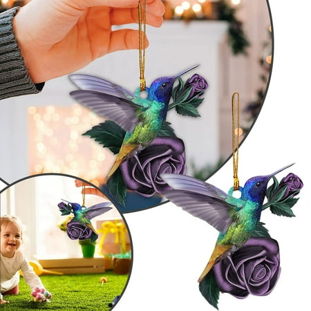 ASDYO Suncatcher Rose Hummingbird Hanging Pendant Sun Catch Gardening Acrylic Artifact Pendant Ornament Hangs