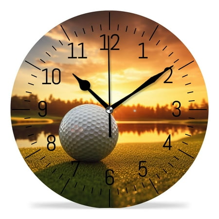 ATEDEANEI 12 Wall Clock Battery Operated Silent Non Ticking Golf Ball Sport Sunset Sky Colorful