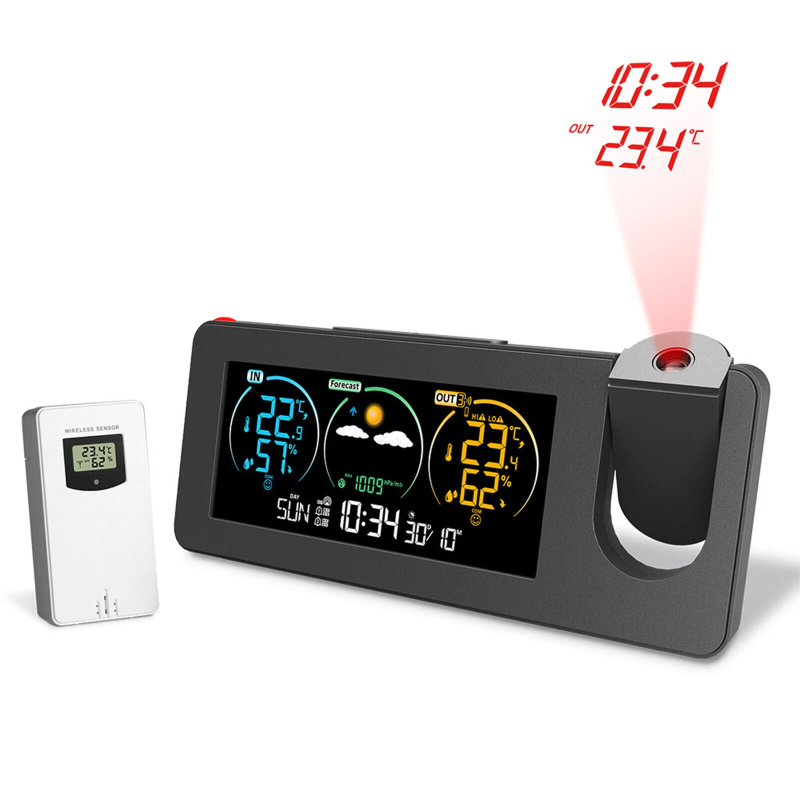 Atomic Projection Alarm Clock Projector Radio-controlled Time Snooze Weather