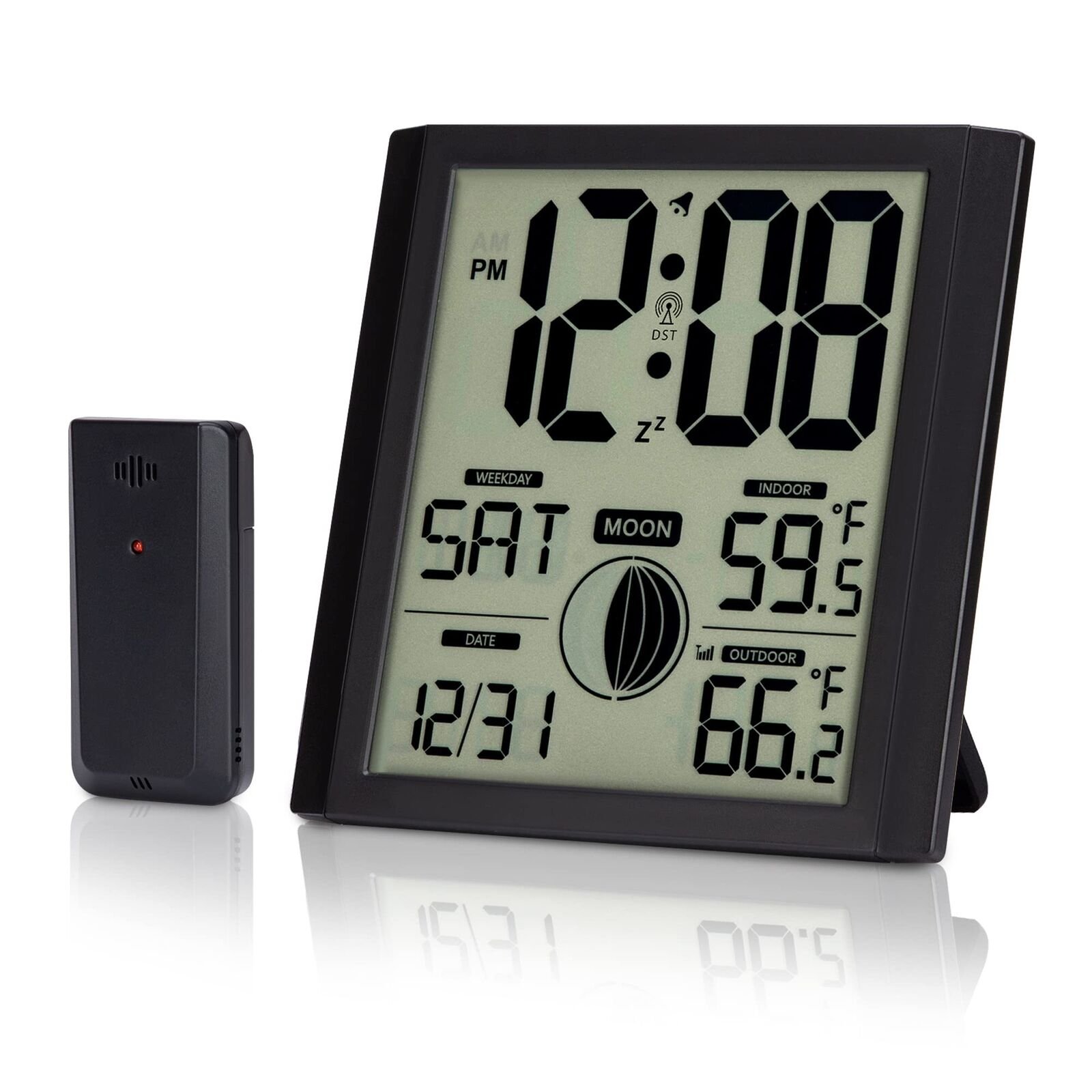 Atomic Wall Clock with Weather Station Wireless Indoor Outdoor Temperature 8.8"