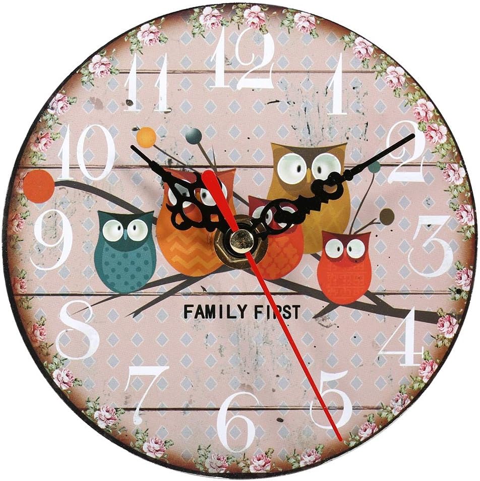 AUNMAS Round Wall Clock, Creative Vintage Owl Pattern Hanging Quiet Without Battery Operated Modern Art Wall Clocks for Home Office Decoration (24)