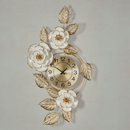 Aurora Floral Wall Art Clock Ivory/Gold 20” x 2” x 35”