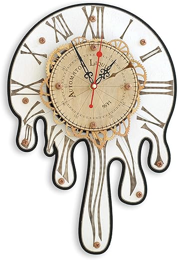 Automaton 1456 Melting Wall Clock, Handcrafted Large Clock Modern, Abstract and Unique Salvador Dali style design, Wooden Home Decor for Kitchen, Living Room and Office, Personalized Decorative Art