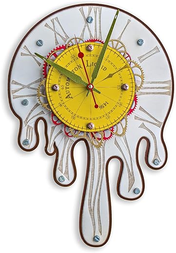 Automaton 1456 Melting Wall Clock, Handcrafted Large Surrealism Clock Modern, Abstract and Unique Salvador Dali style design, Wooden Home Decor, Living Room and Office Personalized Decorative Art gift