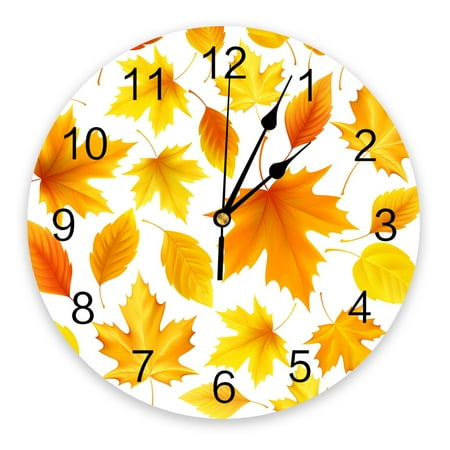 Autumn Thanksgiving Maple Leaf Texture Printed Wall Clock Modern Silent Clock Living Room Home r Wall Hanging Watch