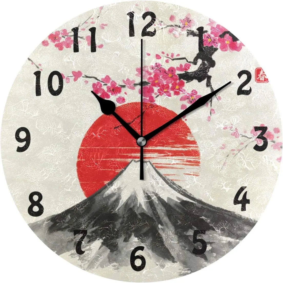 AUUXVA Wall Clock Japan Japanese Sakura Tree Landscape, Silent Non Ticking Clock for Kitchen Living Room Bedroom Home Artwork Gift