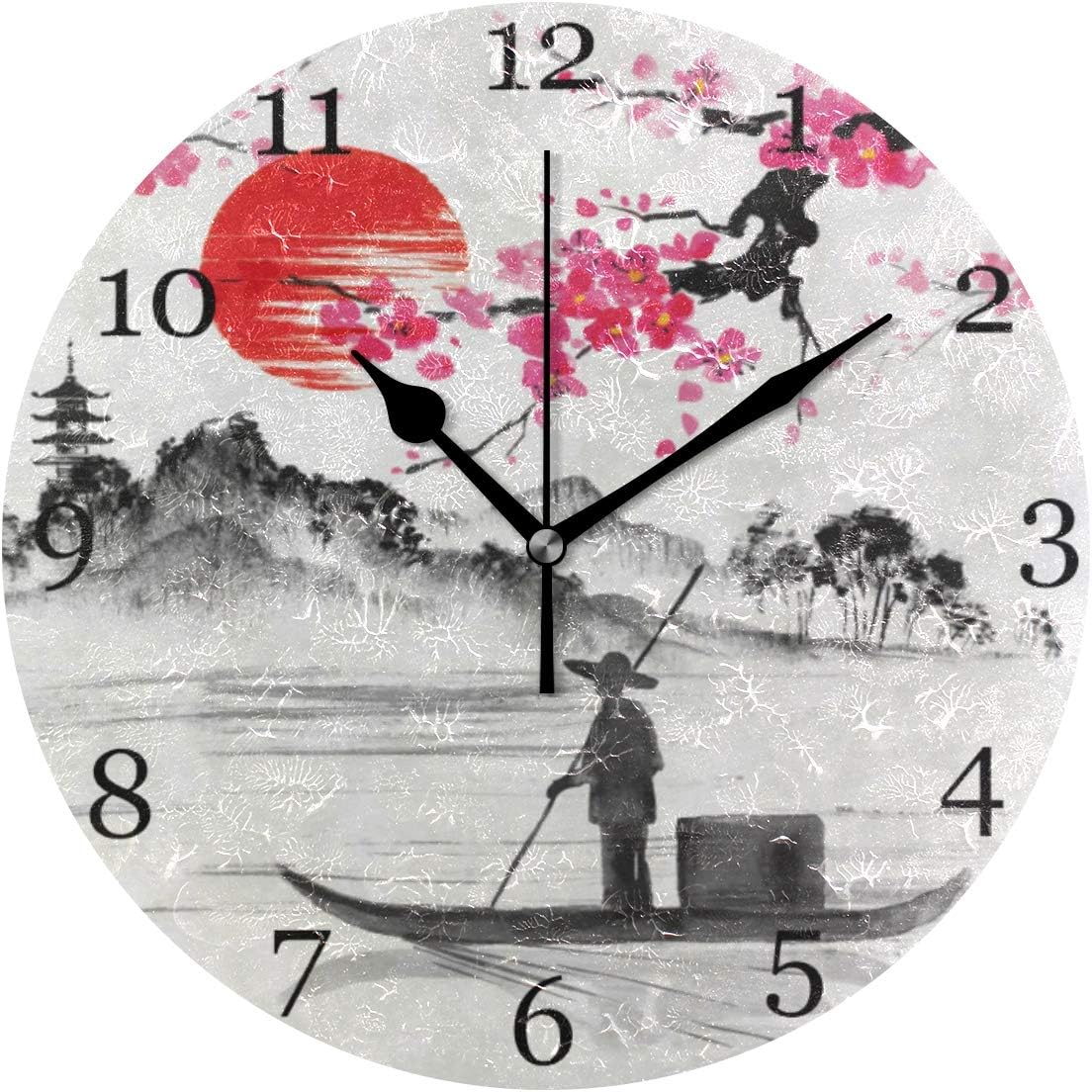 AUUXVA XMCL Vintage Japanese Fisherman Wall Clock Silent Non Ticking Round Clock for Bedroom Living Room Office Home Decor