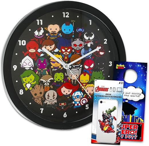 Avengers Wall Clock for Kids and Adults - Marvel Room Decor Bundle with 10 Wall Clock Plus Decal and More | Avengers Gifts