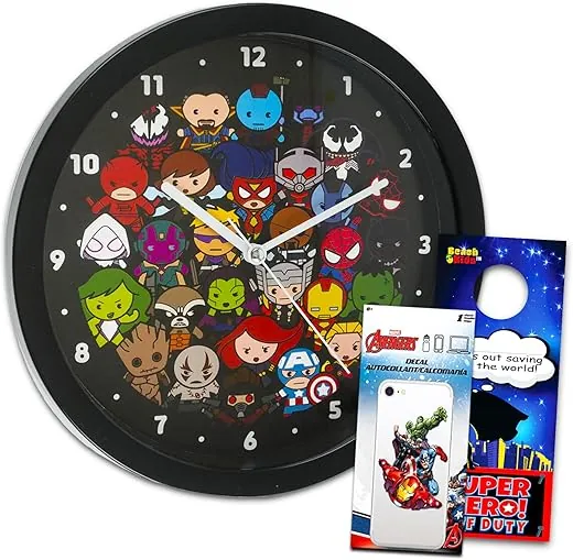 Avengers Wall Clock for Kids and Adults - Marvel Room Decor Bundle with 10" Wall Clock Plus Decal and More | Avengers Gifts